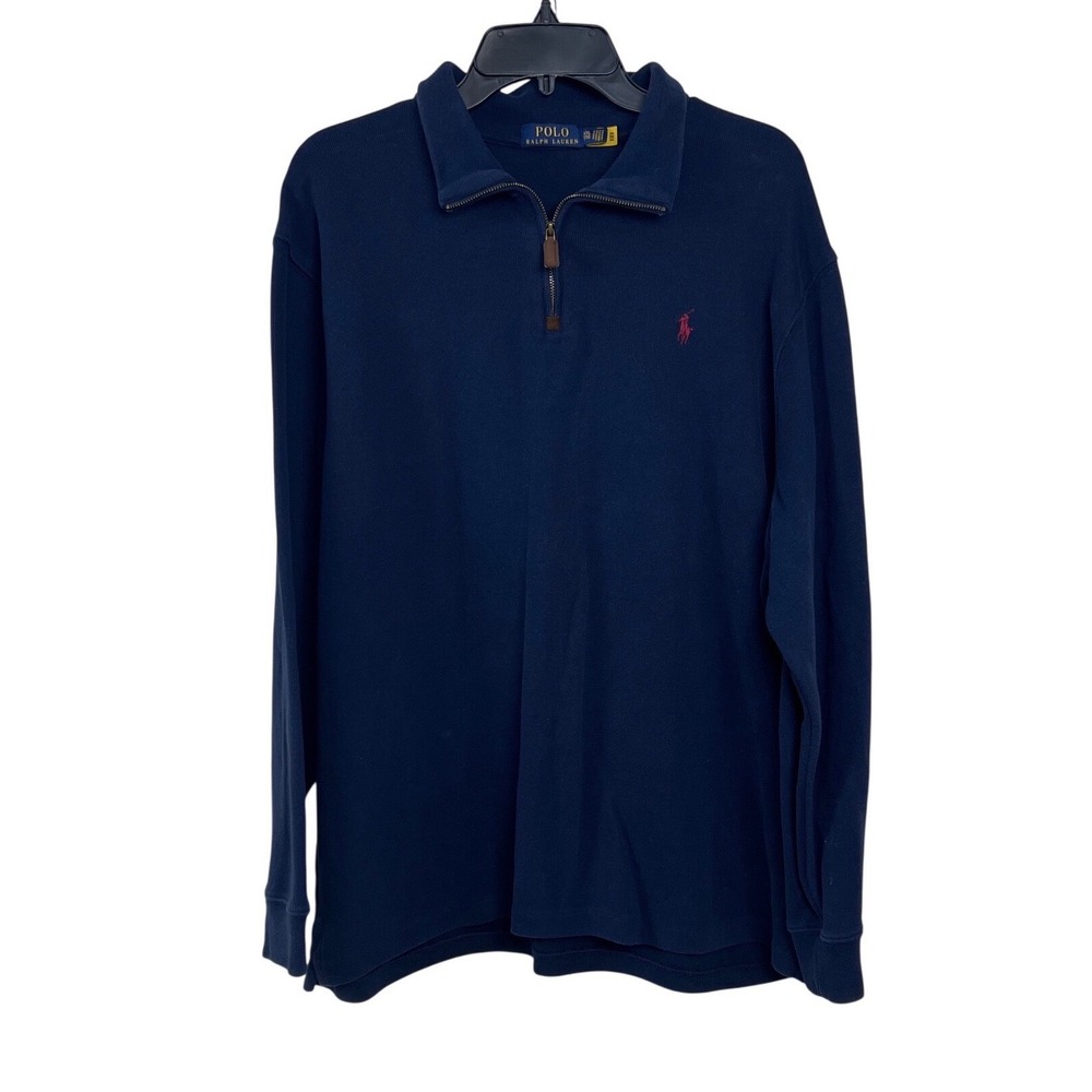 Polo Ralph Lauren Mens XXL Navy 1/4 Zip Cotton Pullover Sweater Mock Neck E13